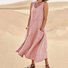 Femmes Plain Blanc Col Rond Confortable Joint Fendu Robe Maxi Décontracté