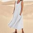 Femmes Plain Blanc Col Rond Confortable Joint Fendu Robe Maxi Décontracté