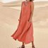 Femmes Plain Blanc Col Rond Confortable Joint Fendu Robe Maxi Décontracté