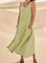 Femmes Plain Blanc Col Rond Confortable Joint Fendu Robe Maxi Décontracté