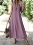 Femmes Plain Abricot Col V Confortable Robe Maxi Décontracté