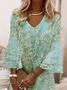 Femmes Floral Vert Col V Confortable Imprimé Robe Maxi Décontracté