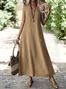 Femmes Plain Abricot Col V Confortable Robe Maxi Décontracté