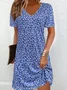 Femmes Floral Bleu Col V Confortable Imprimé Robe Mi-Longue Décontracté