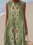 Femmes Ethnique Vert Col Rond Confortable Robe Maxi Décontracté