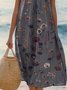 Femmes Floral Noir Col Rond Confortable Robe Mi-Longue Décontracté