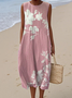 Femmes Floral Bleu Col Rond Confortable Robe Maxi Décontracté