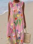 Femmes Floral Comme Image Col Rond Confortable Robe Maxi Décontracté