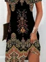 Femmes Floral Noir Col V Confortable Imprimé Robe Mi-Longue Décontracté
