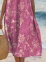 Femmes Feuille Rose Col Rond Confortable Robe Mi-Longue Décontracté