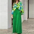 Deux Pièces Ensembles Femmes Géométrique Décontracté Été Polyester Naturel Bal Coupe Régulière Top Avec Pantalons Droit