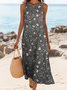Femmes Floral Noir Col Rond Confortable Robe Maxi Décontracté