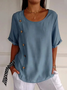 Blouses Simple Plain Été Polyester Quotidien Ample Col Rond Régulier Régulier pour Femmes