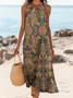 Femmes Floral Brun Col Rond Confortable Robe Maxi Décontracté