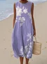Femmes Floral Bleu Col Rond Confortable Robe Maxi Décontracté