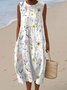 Femmes Floral Blanc Col Rond Confortable Robe Maxi Décontracté