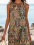 Femmes Floral Brun Col Rond Confortable Robe Maxi Décontracté