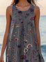 Femmes Floral Noir Col Rond Confortable Robe Mi-Longue Décontracté