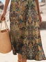 Femmes Floral Brun Col Rond Confortable Robe Maxi Décontracté