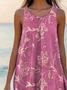 Femmes Feuille Rose Col Rond Confortable Robe Mi-Longue Décontracté
