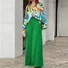 Deux Pièces Ensembles Femmes Géométrique Décontracté Été Polyester Naturel Bal Coupe Régulière Top Avec Pantalons Droit