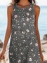Femmes Floral Noir Col Rond Confortable Robe Maxi Décontracté