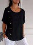 Blouses Simple Plain Été Polyester Quotidien Ample Col Rond Régulier Régulier pour Femmes
