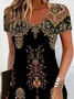Femmes Floral Noir Col V Confortable Imprimé Robe Mi-Longue Décontracté