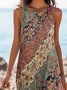 Femmes Floral Brun Col Rond Confortable Robe Maxi Décontracté