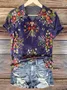 T-shirts Femmes Décontracté Floral Été Col V Micro-élasticité Quotidien Coupe Régulière Trapèze Régulier