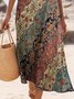 Femmes Floral Brun Col Rond Confortable Robe Maxi Décontracté
