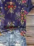 T-shirts Femmes Décontracté Floral Été Col V Micro-élasticité Quotidien Coupe Régulière Trapèze Régulier