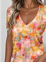 T-shirts Simple Botanique Motif Été Quotidien Ample Jersey Régulier Droit Régulier pour Femmes