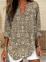 Chemises Géométrique Décontracté Printemps / Automne Polyester Col V Micro-élasticité Coupe Régulière Manches Longues Régulier pour Femmes