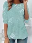 Chemises Femmes Décontracté Floral Printemps / Automne Coton Manches Longues Col Rond Régulier Trapèze Régulier
