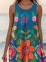 Femmes Floral Bleu Col Rond Confortable Robe Mi-Longue Décontracté
