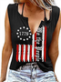 Top Débardeur Tops Décontracté Été Drapeau des États-Unis Coton Micro-élasticité Coupe Régulière Entaillé Régulier Régulier pour Femmes