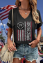 T-shirts Femmes Décontracté Été Drapeau des États-Unis Coton Col V Micro-élasticité Quotidien Coupe Régulière Régulier
