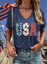 T-shirts Femmes Décontracté Été Drapeau des États-Unis Coton Micro-élasticité Coupe Régulière Manches Courtes Régulier Régulier