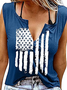 Top Débardeur Tops Décontracté Été Drapeau des États-Unis Polyester Quotidien Coupe Régulière Entaillé Trapèze Régulier pour Femmes