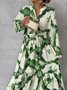 Femmes Floral Blanc-Vert Col V Confortable Robe Maxi Décontracté