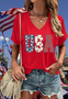 T-shirts Femmes Décontracté Été Drapeau des États-Unis Coton Micro-élasticité Coupe Régulière Manches Courtes Régulier Régulier