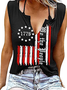 Top Débardeur Tops Décontracté Été Drapeau des États-Unis Coton Micro-élasticité Coupe Régulière Entaillé Régulier Régulier pour Femmes
