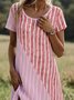 Femmes Rayé Rose Col Rond Confortable Robe Mi-Longue Rétro