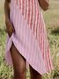 Femmes Rayé Rose Col Rond Confortable Robe Mi-Longue Rétro