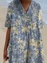 Femmes Floral Bleu Col V Confortable Robe Maxi Décontracté