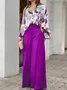 Deux Pièces Ensembles Femmes Géométrique Décontracté Été Polyester Naturel Bal Coupe Régulière Top Avec Pantalons Droit