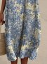 Femmes Floral Bleu Col V Confortable Robe Maxi Décontracté