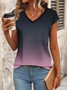 T-shirts Femmes Décontracté Ombre Été Col V Aucune élasticité Jersey Manches Courtes Droit Régulier