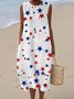 Femmes Drapeau des États-Unis Blanc Col Rond Confortable Robe Maxi Décontracté